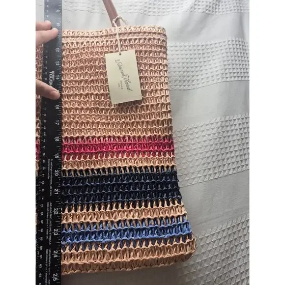 Target Shoulder Bag Tan Blue Red Straw Large Bag Cute Canvas Tote s37 - Picture 3 of 5